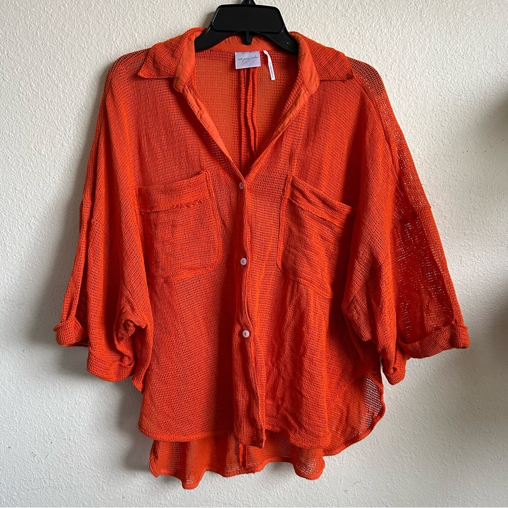 SP | Out From Under Beach Boardwalk Button-Down Shirt in Orange, Oversized fit